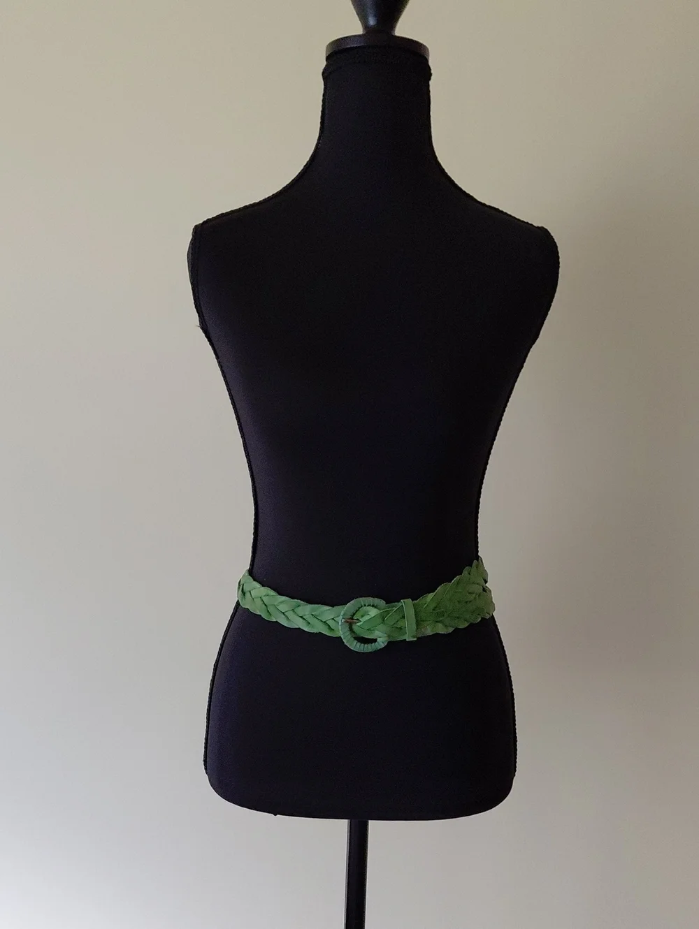 Women’s Green Braided Belt with Round Buckle
